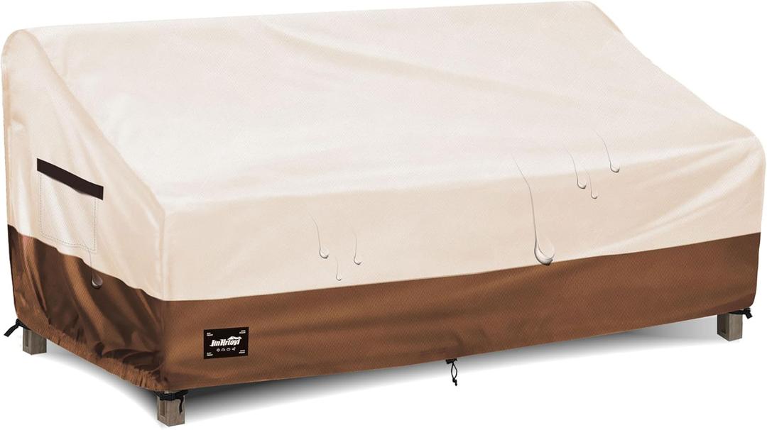 JinHrtoyi 3-Seater Outdoor Couch Cover, 79Wx38Dx35H inches Outdoor Furniture Covers Waterproof,100% Waterproof Heavy Duty Patio Furniture Covers,Beige&Brown Modern Style Outdoor Sofa Cover
