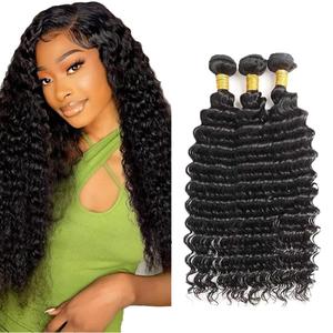 Human Hair Bundles Deep Wave Bundles Human Hair Extensions Soft Brazilian Virgin Deep Wave Human Hair 3 Bundles Natural Color 26 28 30 Inch