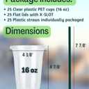 Cappatua 16 oz Clear Plastic Cups with Lids and STRAWS, Disposable Drinking Cups for Cold Drinks, Iced Coffee, Milkshakes, Smoothies, 25 Sets