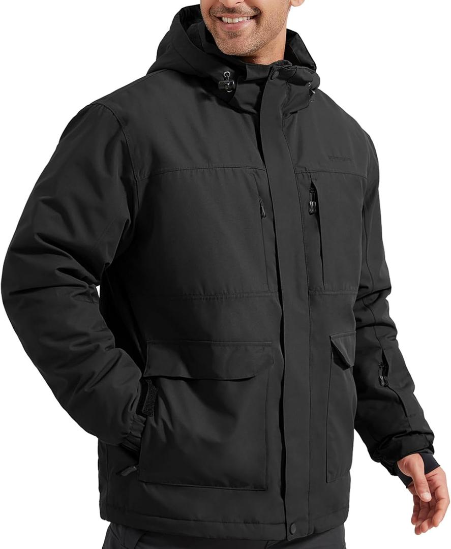 FREE SOLDIER Men's Waterproof Ski Jacket Fleece Lined Warm Winter Snow Coat with Hood Fully Taped Seams (3X-Large, Black)