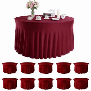 Lakluse 10 Pack Red Round Spandex Tablecloths for 60in Tables, 120 Inch Stretch Fitted Table Skirts, Wrinkle-Free Washable Polyester Covers for Wedding, Banquet & Party