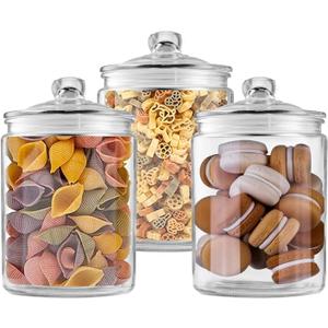 Glass Jars 64 oz,Candy Jar with Lid For Household,Food Grade Clear Jars (3 Pack)