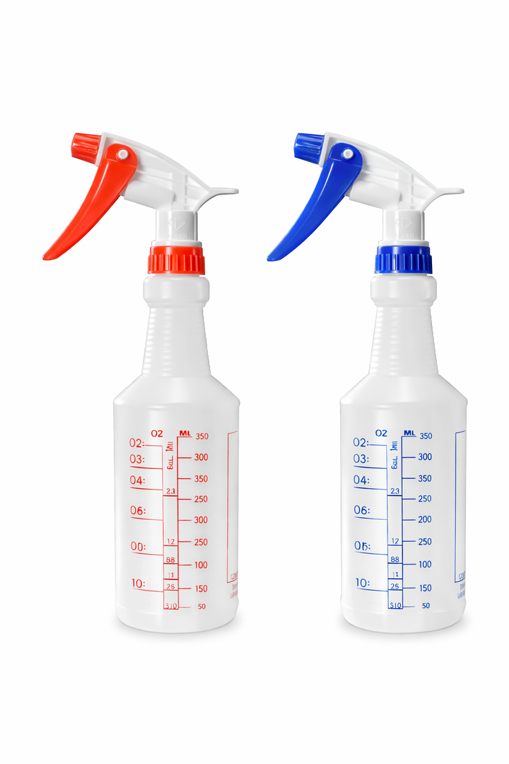 Commercial-Grade 16 oz Spray Bottles with Dilution Ratios, Ounces & Milliliters, Made in USA, Great for Cleaning, Essential Oils, Hair, Plants, BBQ (-Pack) (Red/Blue)