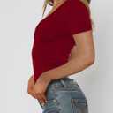 Women's Short Sleeve Sexy Lace V-Neck Summer Going Out 2025 Crop Tops Slim Fit Tees Trendy Y2k Clothing (XS)