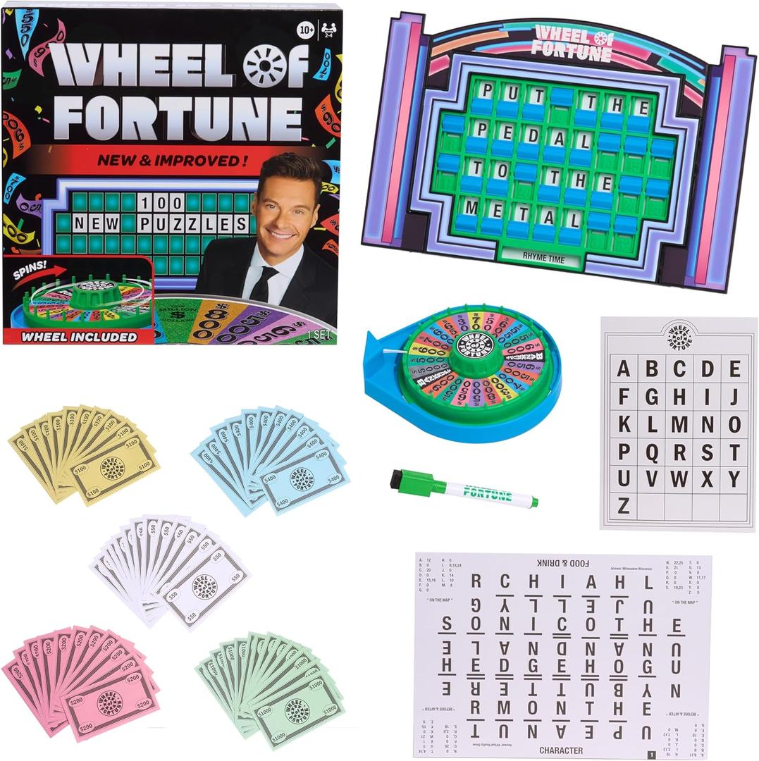 Wheel of Fortune Deluxe Game, 100 Puzzles Included, Inspired by The Popular Show, Interactive Puzzle Board, Spin, Guess, Solve, 2-4 Players, Ages 10 and Up by Just Play