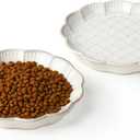 Ceramic Cat Bowls Embossed, Set of 2 Shallow Cat Bowl for Food and Water, 6.1 inch Whisker Friendly Cats Dish Pet Food Plates for Small Dog Puppies and Cats