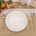 U-QE 60 Pcs Ivory Plastic Plates for Party Scalloped Plastic Plates Heavy Duty & Elegant Include 30 10.25" Dinner & 30 7.25" Dessert Plates - Perfect for Party & Wedding