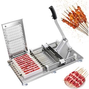 Manual Mutton Kebab Machine, Kebab Maker Press Mould, 10 Holes BBQ Bamboo Skewer Meat Making Machine, Commercial Stainless Steel Satay Meat String Machine Grilling Tool for Outdoor Picnic Camping