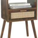 MaxSmeo Mid Century Nightstand, Rattan Side Table with Drawer, Wood Modern Bedside Table for Bedroom, Living Room and Small Spaces (Rustic Brown) (Top-rustic Brown)