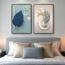 Framed Modern Luxury Wall Art for Bedroom, Set of 2 Blue Modern Elegant Leaf Floral Artwork for Walls, Large Bright Style Art Prints with Black Frame for Living Room Office Kitchen Wall Decor, 20"x30", 20" W x 30" H x 2Pcs