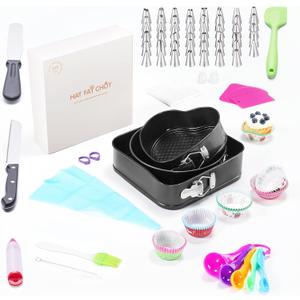 Cake Decorating Kit, HAY FAT CHOY, 300PCS Baking Supplies with 3 Cake Pans Set, Cake Decorating Supplies, Icing Piping Tips Set, Baking kits, Cake Baking Sever Set for Beginners and Cake Lovers.
