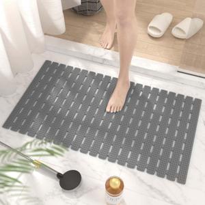 HITSLAM Shower and Bathtub Mat Non Slip, 27x15 Inch Bath Mat for Tub, Quick Drain Bath Tub Mat, Shower Floor Mat with Suction Cups, Bathroom Accessories, Grey