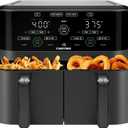 Chefman 6 Quart Dual Basket Air Fryer - Digital Touchscreen, Smart Sync Finish, Hi-Fry, Auto Shutoff, 2 Independent 3QT Nonstick Dishwasher-Safe Frying Baskets - Digital Double Air Fryer - Black