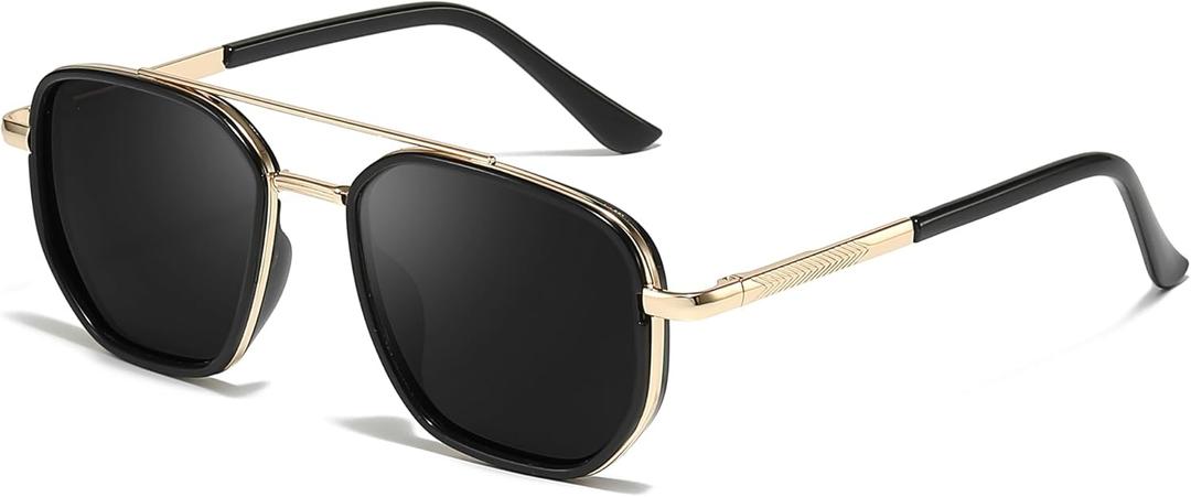 SODQW Tangle Free Aviator Sunglasses for Women Polarized Square Frame With UV400 Protection Sun Glasses for Driving (Gold/Black/Black Grey)