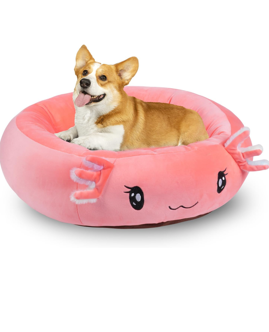 26" Pink Axolotl Pet Bed, Calming Dog & Cat Plush Bed, Fulffy Comfy Padded Cat Mat Plush Pet Bed, Non-Slip Bottom, Soft Washable Sleeping Dog Cot for Medium Small Dogs Cat Puppy Kitty