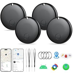 2025 Air Tracker Tags-4 Pack Item Locator for Android & iOS Bluetooth Tracker,Key Finders,Smart Tags Work with Apple Find My & Google's Find Hub (Black, for Android & iOS for iOS (4 Pack)