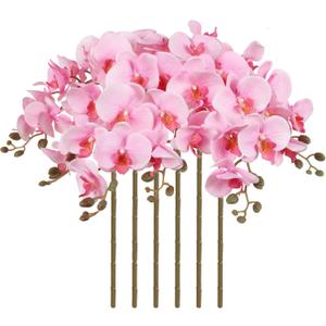 38 Inch 6 PCS Orchids Artificial Flowers Pink Fake Orchids Velvet Silk Orchids Faux Orchid Flowers Long Stem Artificial Flowers for Tall Vase for Home Wedding Decoration(Baby Pink)