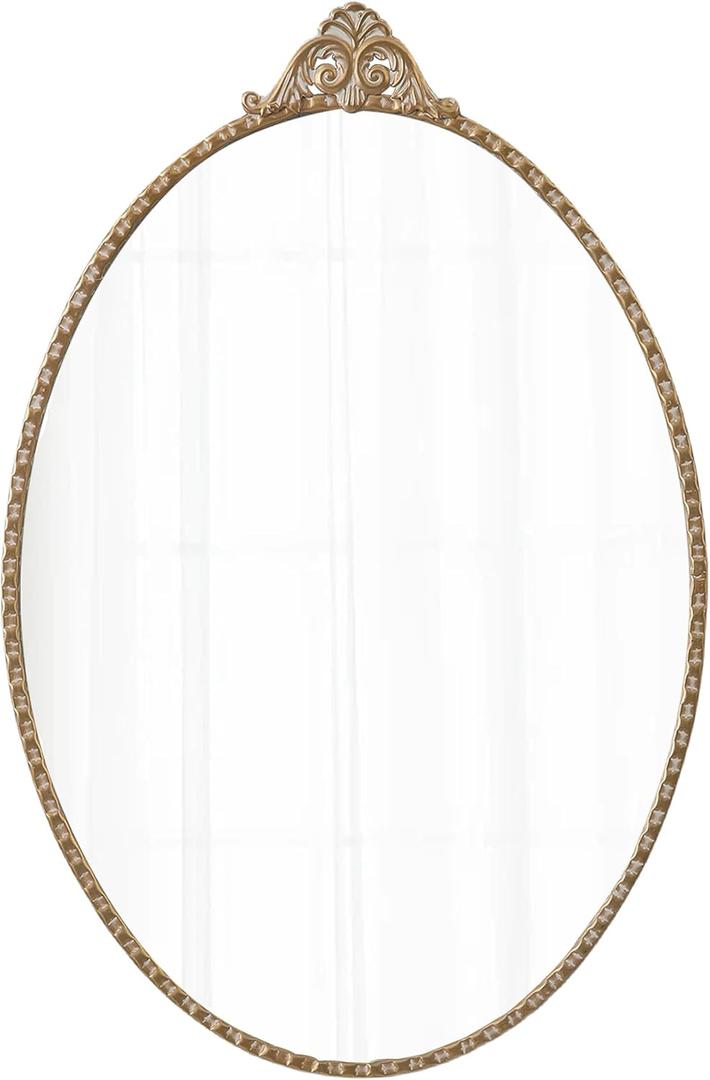 Vintage Oval Mirrors for Bathroom 18 X 28 Inch, Hanging Rustic Gold Vanity Mirror Bathroom, Metal Frame Decorative Wall Mirrors for Bedroom Living Room Entryway Hallway