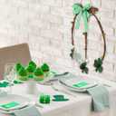 Novabright 15 Inch St. Patrick's Day Shamrock Door Wreath with Green Bow Wooden Clover Green Foam Berries Rustic Wood Hanging Decor for Irish Home Indoor Holiday Outdoor Farmhouse Window