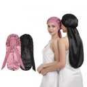 2 pack Silk Bonnet for Long Hair, 22 Momme Double-Layer Sleeping Cap for Women with Curls with Soft Adjustable Band (Rose Gold/Black),