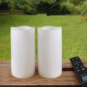 Pack of 2 White 3x6" LED Pillar Candles Outdoor IP65 Waterproof - Pillar Candles Battery Powered with Timer and Remote - Battery Operated Unscented Outdoor Flameless Candles Flickering