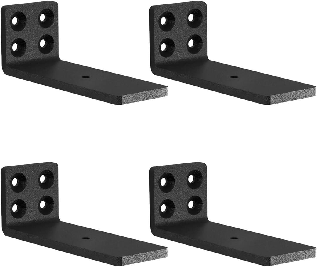 MLOQI 4 Pack Floating Shelf Bracket Heavy Duty, Hidden Shelf Brackets 5mm Thick L Brackets for Shelves up to 50 KG (Black 12.7cm)