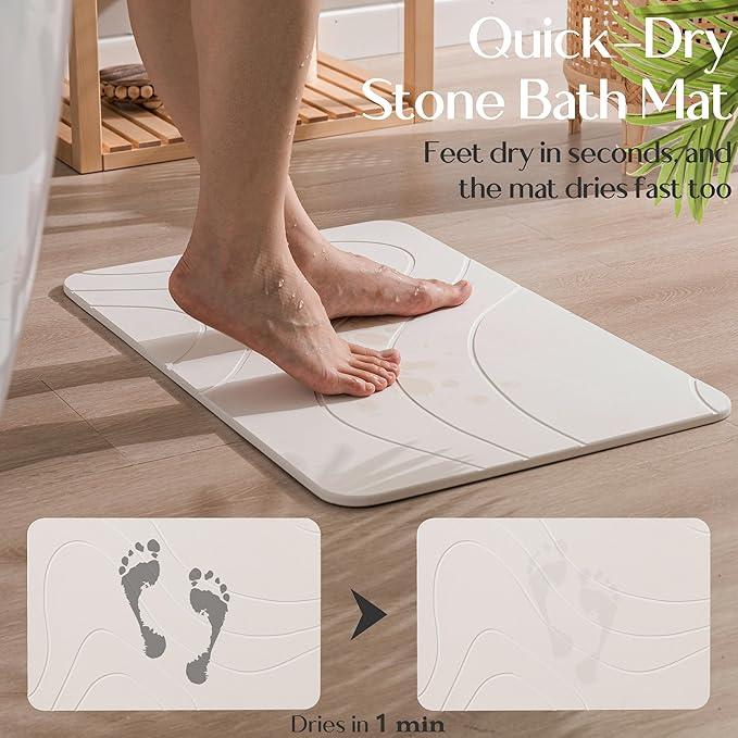 HBlife Stone Bath Mat, 23.5" X 15" Multipurpose Diatomaceous Earth Bath Mat for Bathroom, Stone Drying Mat for Kitchen Counter, Dog Water Bowl Mat, White - River