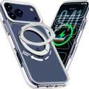 Magnetic for iPhone 17 Pro Max Case with 360 Spin Stand, Compatible with MagSafe, Military-Grade Protection, Detachable Strip, Anti-Yellowing Clear Phone Case for iPhone 17 Pro Max 6.9", White