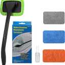 Car Windshield Cleaning Tool, Windshield Cleaner with 4 Washable and Reusable Microfiber Pads and Extendable Handle, for Auto Glass Wiper