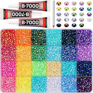 17000Pcs 4mm SS16 Rhinestones Bedazzling Kit, Flat Back Jelly Resin Bedazzled Set Bulk Gems Jewels Diamonds Gemstones Stones Crystals, Bedazzler Kit Bling B7000 Glue for Crafts Clothes Crafting Book (Large Pack + 3pcs Glue, Jelly AB | 24 colors | 4mm)