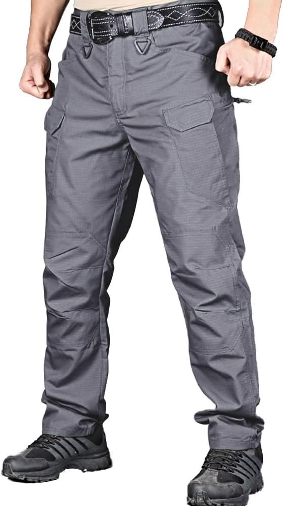 HYCOPROT Men's Hiking Pants Ripstop Water Repellent Lightweight Casual Cargo Pants Quick Dry Army 10 Pockets Work Trousers (38 Regular)