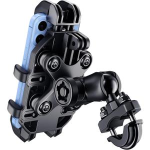 Motorcycle Phone Mount Holder with Vibration Dampener Anti-Shake 720 Adjustable for iPhone 16 Pro Max for Samsung 5.4''-6.9'' Phone Anti-Theft Dirt Bikes(U Shape Base 0.6-1.1" Handlebar)