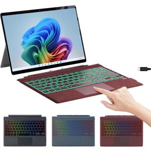 Aulaiiex Microfiber Leather Keyboard for Surface Pro 7+/7/6/5/4/3, Wireless Keyboard Type Cover with Palm Rejection Touchpad, TypeC Charging, 7Color Backlight for Microsoft Surface Pro