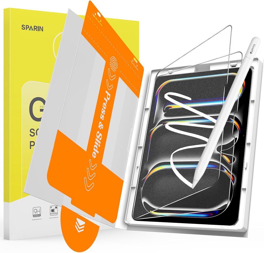 SPARIN 2 Pack Paper Glass Screen Protector for iPad Pro 13 Inch M5/M4(8th/7th Generation,2025/2024) with Easy Installation Tray, Matte Tempered Glass Film for Drawing/Writing, Anti-Glare & Apple Pencil Support
