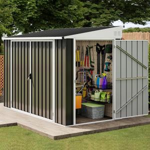 DWVO 7' x 4' Outdoor Storage Shed, Large Metal Tool Sheds, Heavy Duty Storage House with 3 Lockable Doors & Air Vent for Backyard Patio Lawn to Store Bikes, Tools, Lawnmowers, Dark Gray