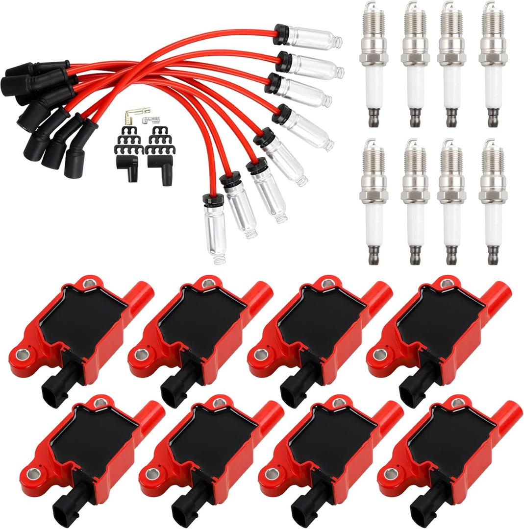 HQPASFY Square Ignition Coil UF413 & Iridium Spark Plug & Wires Set of 8 Compatible with 2005-2021 Cadillac Escalade Chevy Silverado Express 1500 2500 3500 GMC Sierra 4.8L 5.3L 6.0L Rapalce# D510C