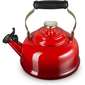 Le Creuset Enamel on Steel Whistling Tea Kettle, 1.7 Qt., Cerise with Light Gold Heart Knob Le Creuset Enamel on Steel Whistling Tea Kettle, 1.7 Qt., Cerise with Light Gold Heart Knob