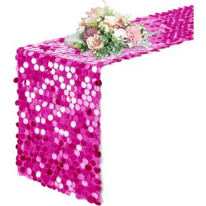 Pufogu 12 x 108 Inch Sequin Table Runner,Fuchsia Glitter Premium Big Sequin Table Runner, Rectangle Table Runners for Halloween, Christmas, Wedding Party, Birthday Party, Banquet Decor (1 Pack).