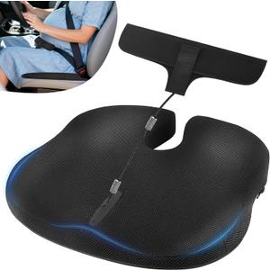 Car Seat Cushion for Pregnant Drivers and Passengers, NHTSA Recommended Prevent The Abdomen from Stress with Strap Adjuster, Memory Foam Seat Cushion for Tailbone Pain Relief, Sciatica & Back Support (Black)