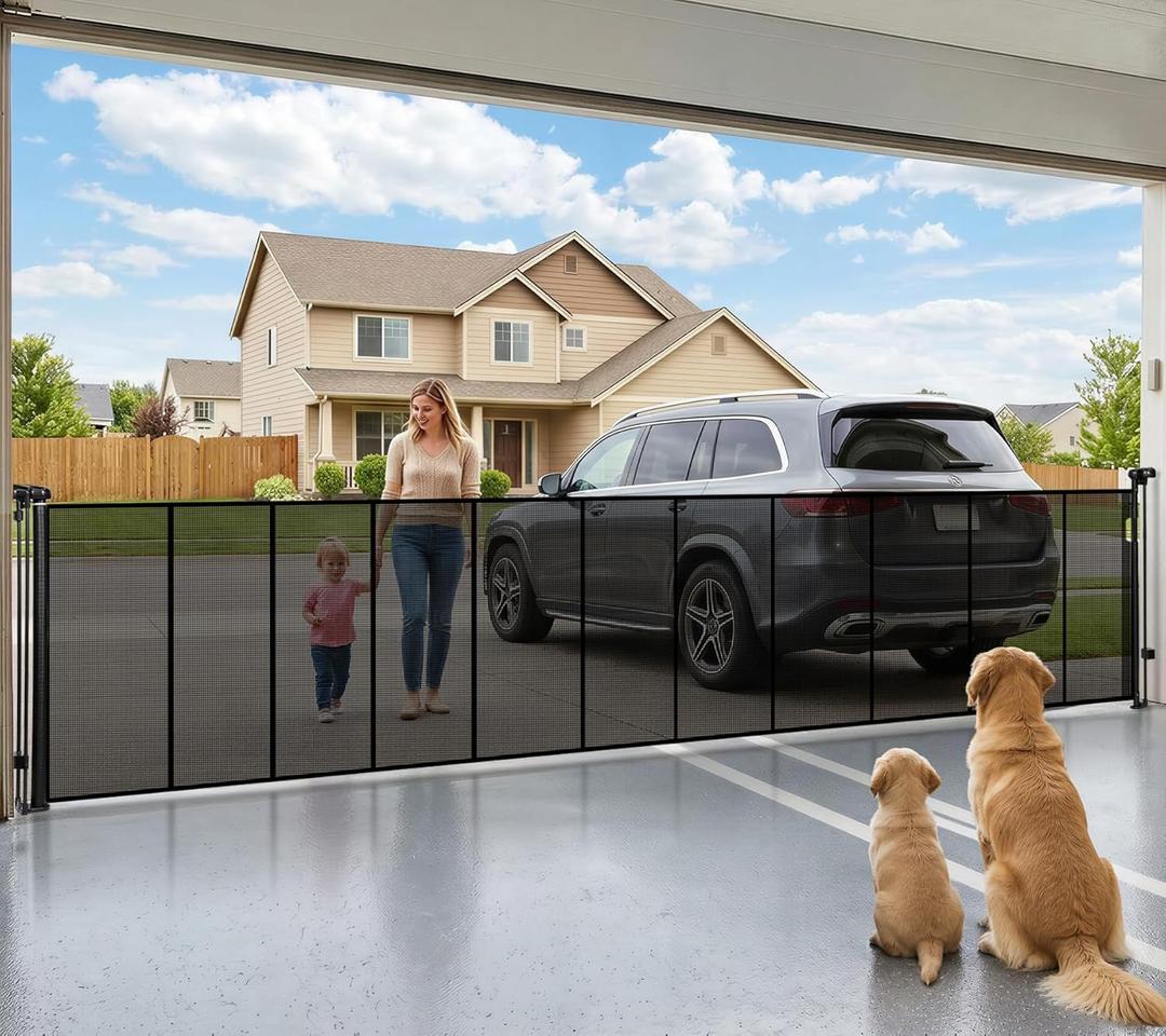 276" Retractable Baby Gate Extra Wide, 52" Tall Retractable Dog Gate for Stairs, Doorways, Decks, Mesh Gate Long Child Gate Pet Gate for Indoor, Outdoor, with Reinforced Mesh Rods, Dual Locks (Black)