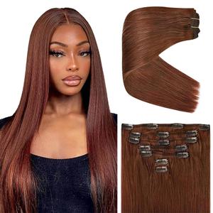 #33 Auburn Brown Clip in Hair Extensions Human Hair, Copper Red Straight Remy Hair Extensions Clip ins for Women, 20 Inch 120g 7Pcs,Reddish Brown Human Hair Extension