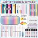 Unicorn Birthday Gifts for Girls Aesthetic School Supplies with Cute Pencil Case, Pastel Highlighters Gel Pens Mechanical Pencils Set Girls Stationery Set, Pencil Pouch with Supplies (Macaron)