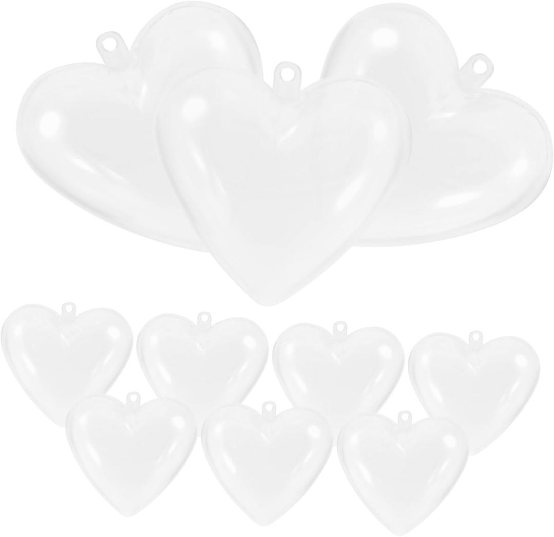 10Pcs Clear Plastic Heart Shape Fillable Ball Ornaments Easy to Use Crafting Mold for Christmas Wedding Reusable