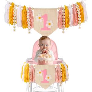 1st Birthday High Chair Banner Decoration, Pink Tassel Theme Banner, Wall Hangings Decoration for Baby Shower