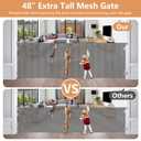 48' Tall x 145' Wide Retractable Baby Gates, Extra Tall & Wide, Mesh Fabric, Gray, Suitable for Indoors/Outdoors, Cats, Dogs, Babies