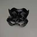 HyperFun Masquerade Mask for Couples Venetian Metal & Leather Mask Set, Women Men Halloween Mask, Specially for Costume, Prom (Ana Black)