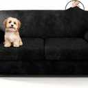 ANARACHON Loveseat Slipcover 3-Piece for 2 Cushion Couch, Faux Leather Fabric NO Slip Scratch-Resistant Durable Stretch Furniture Protector, Pet Friendly for Dogs & Cats, Machine Washable,(Black)