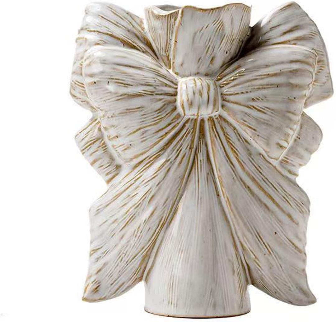 Bow Vase,  Small White Ceramic Bow Flower Vase for Home Decor,Boho Style Unique Vases for Flowers, Small Cute Wabi Sabi Vases for Living Room Decor