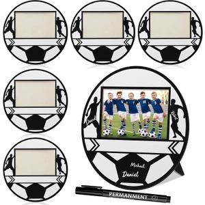 6 Pcs Soccer Picture Frames Soccer Pattern Photo Frames Wooden Photo Sport Picture Frames with Signature Pens for Home Display Party Birthday Gifts