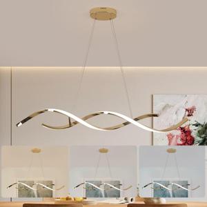 Dimmable Gold Chandelier for Dining Room, Adjustable Height Pendant Light Fixtures Over Table, Modern Kitchen Island Lighting, 42.9in 31W (Gold 42.9")